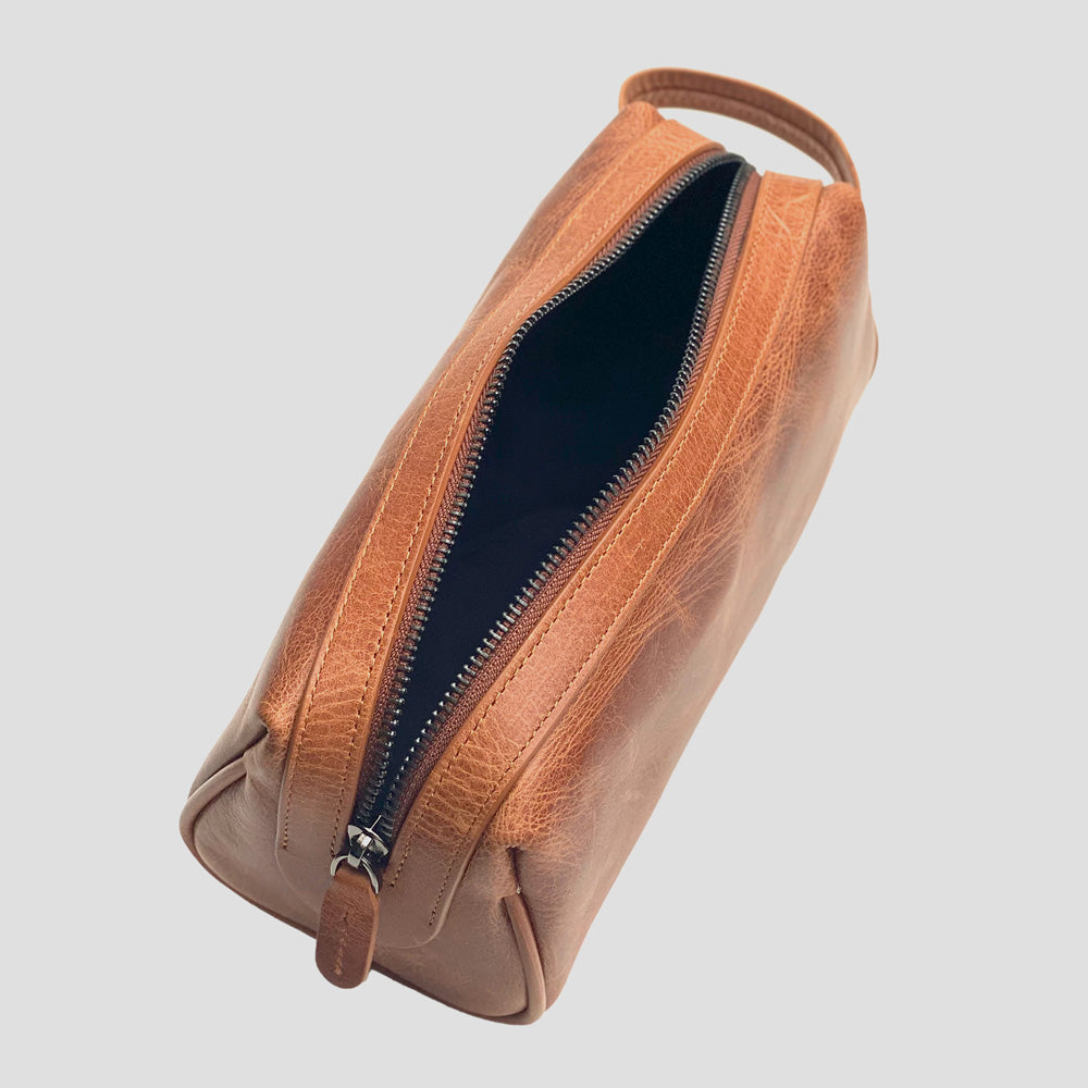 Trousse de toilette en cuir - Marron
