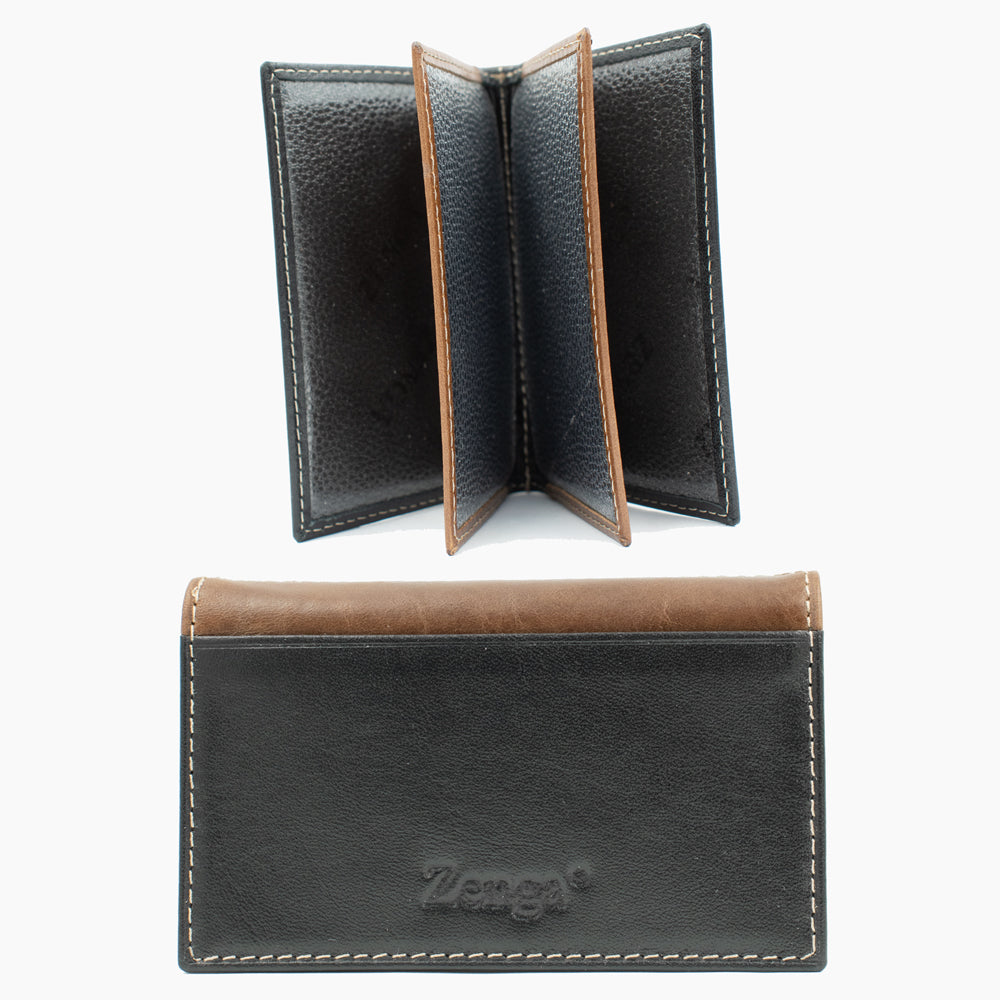 Porte-cartes en cuir noir et marron BLW022-4