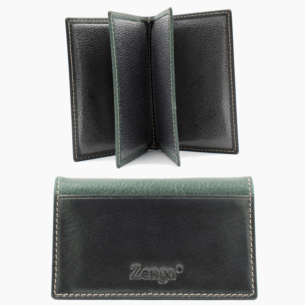 Porte-cartes en cuir noir et vert BLW022-61