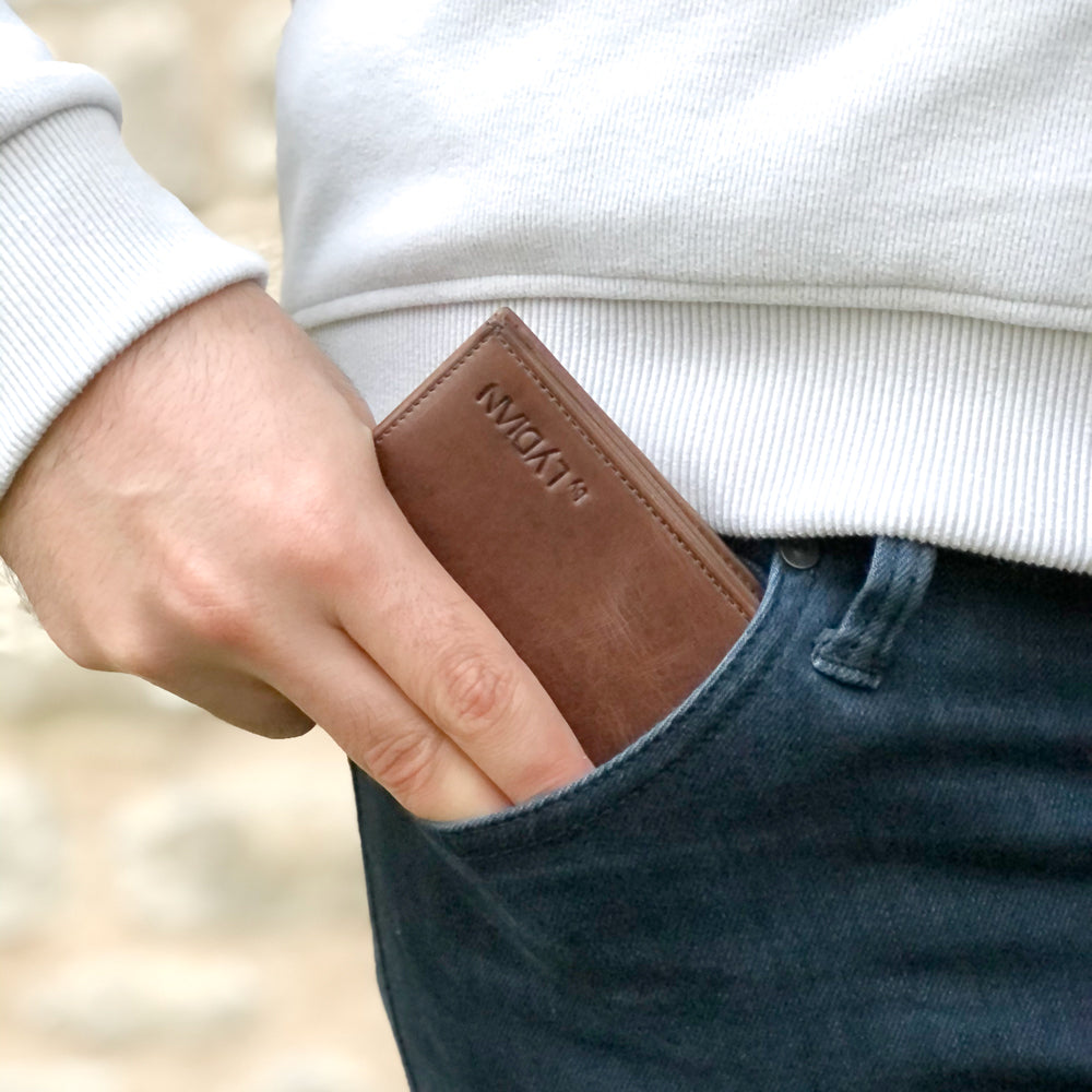Portefeuille pour homme en cuir véritable marron (avec nom)