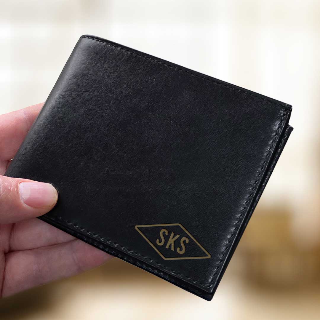 Portefeuille en cuir gravé - Noir -1155-M2