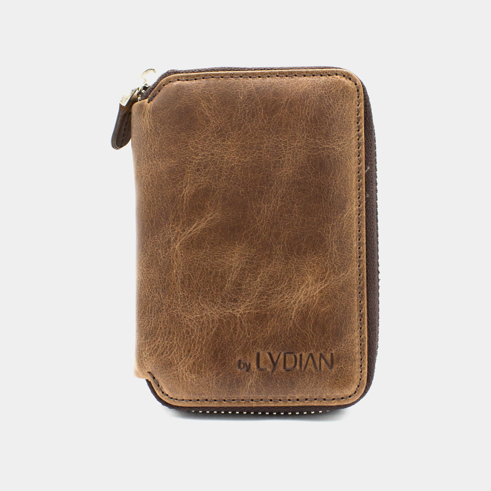 Portefeuille en cuir marron avec fermeture éclair BLW796-GK