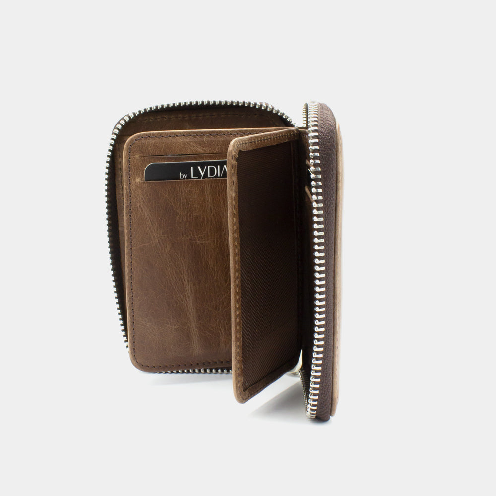 Portefeuille en cuir marron avec fermeture éclair BLW796-GK