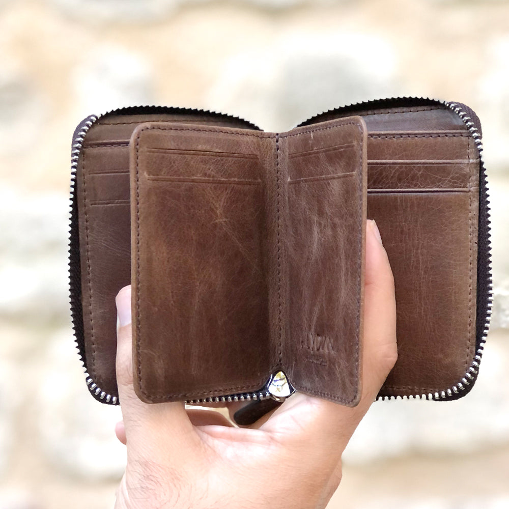 Portefeuille en cuir marron avec fermeture éclair BLW796-GK