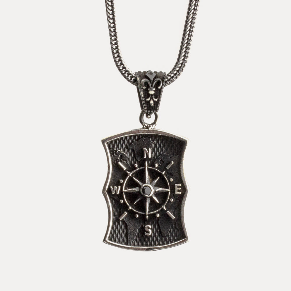 Collier pour homme avec pendentif boussole en argent sterling