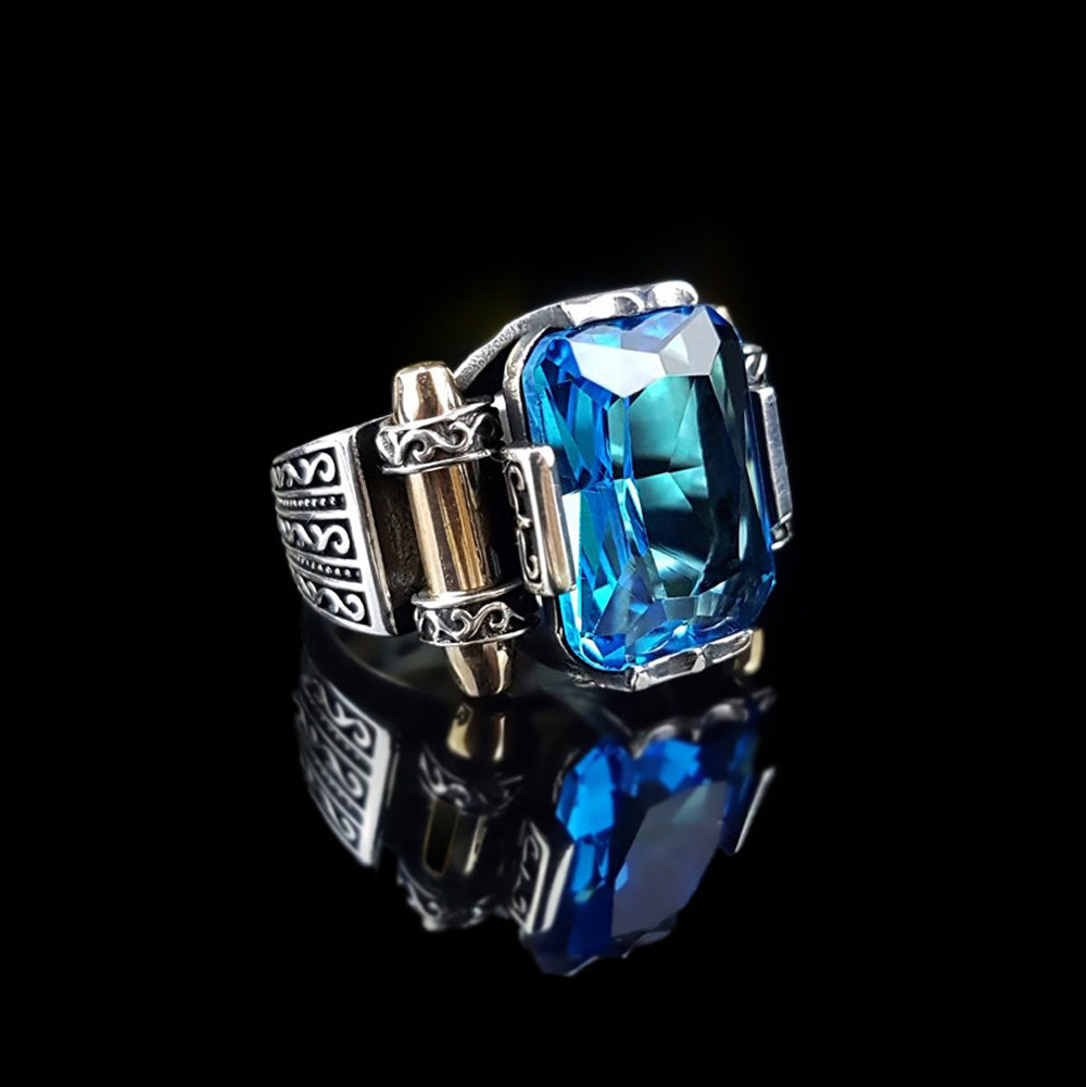 Bague pour homme avec pierre bleue CLMR0162