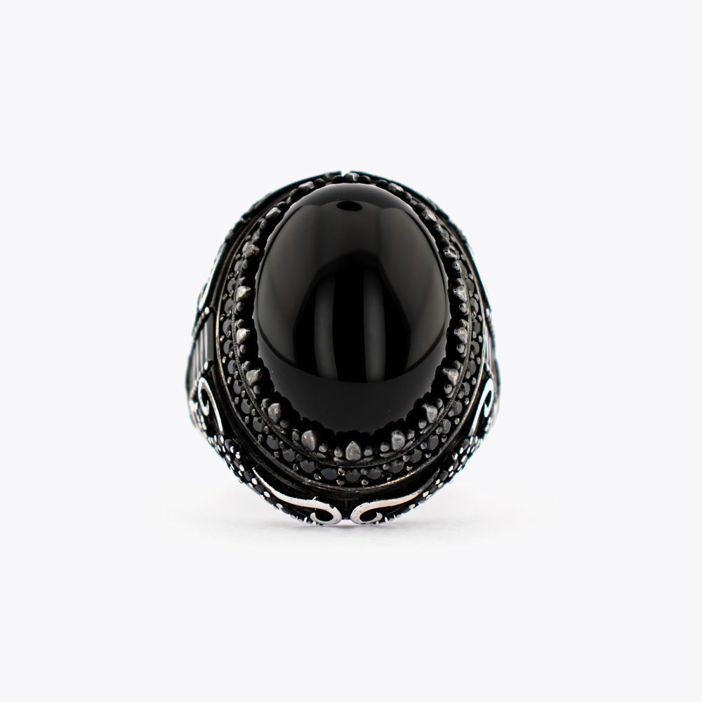 Bague pour homme en argent 925 avec pierre d'onyx noir CLMR077