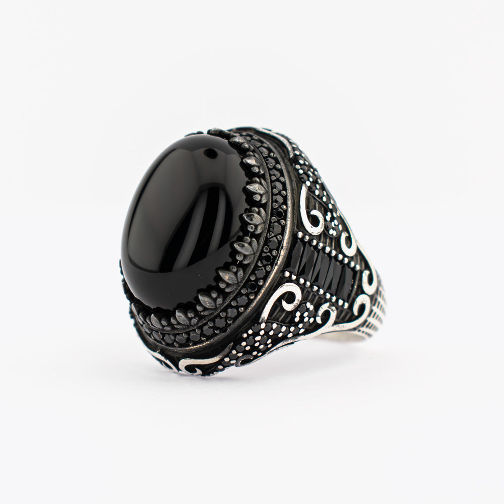Bague pour homme en argent 925 avec pierre d'onyx noir CLMR077