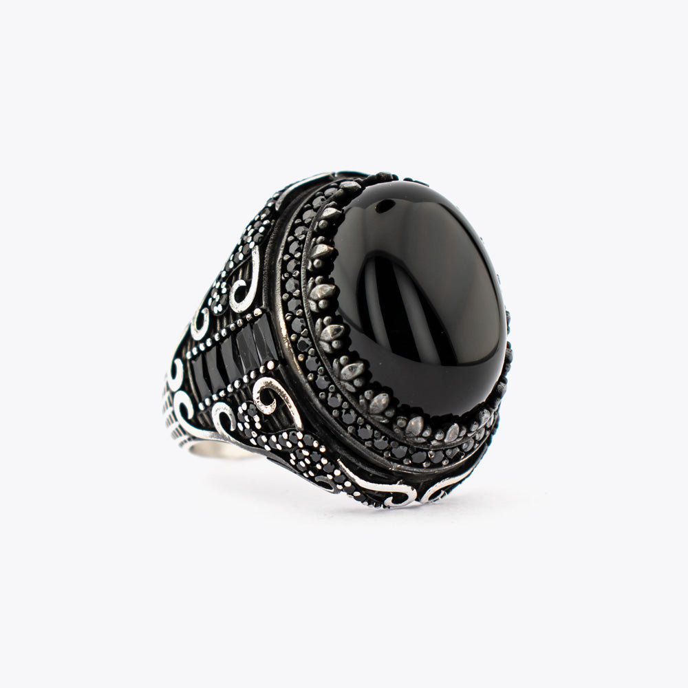 Bague pour homme en argent 925 avec pierre d'onyx noir CLMR077