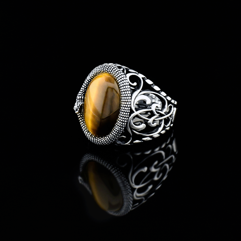 Bague serpent - argent sterling 925 avec oeil de tigre