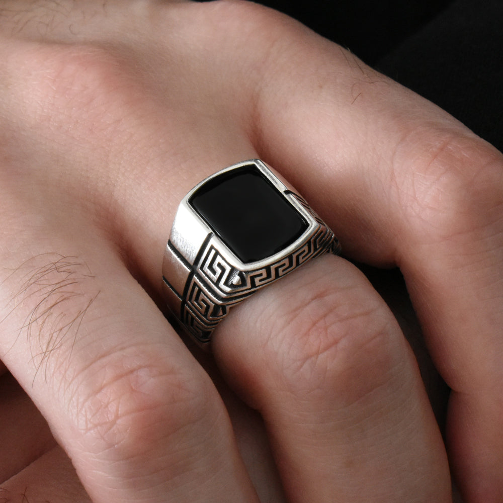 Bague pour homme en argent avec onyx