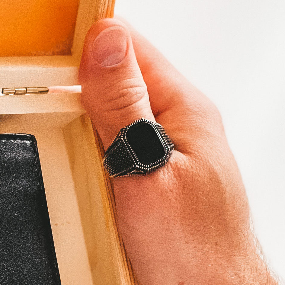 Bague pour homme en argent 925 avec pierre d'onyx LMR140
