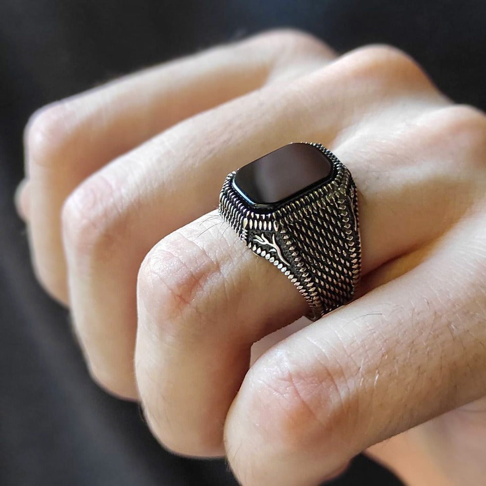 Bague pour homme en argent 925 avec pierre d'onyx LMR140
