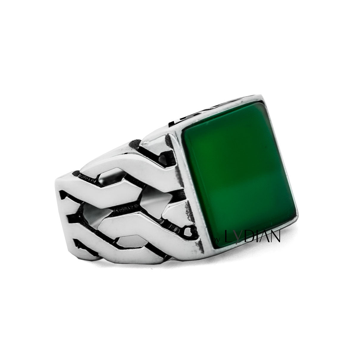 Bague pour homme en argent 925 avec pierre d'agate verte LMR262