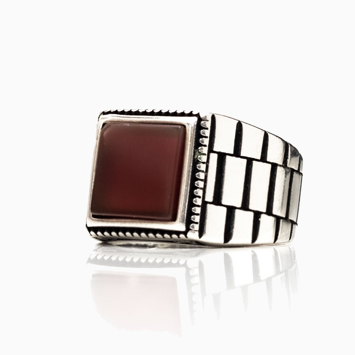 Bague pour homme en argent 925 avec pierre d'agate rouge LMR266