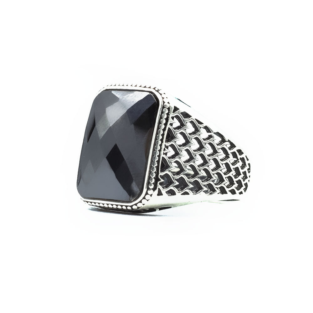 Bague pour homme en argent 925 avec pierre noire LMR295