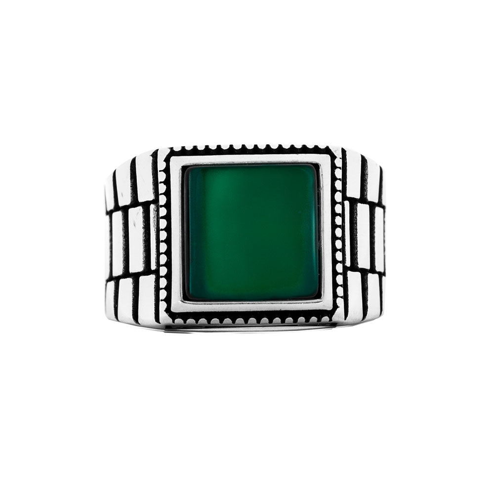 Bague pour homme en argent 925 avec pierre d'agate verte LMR341