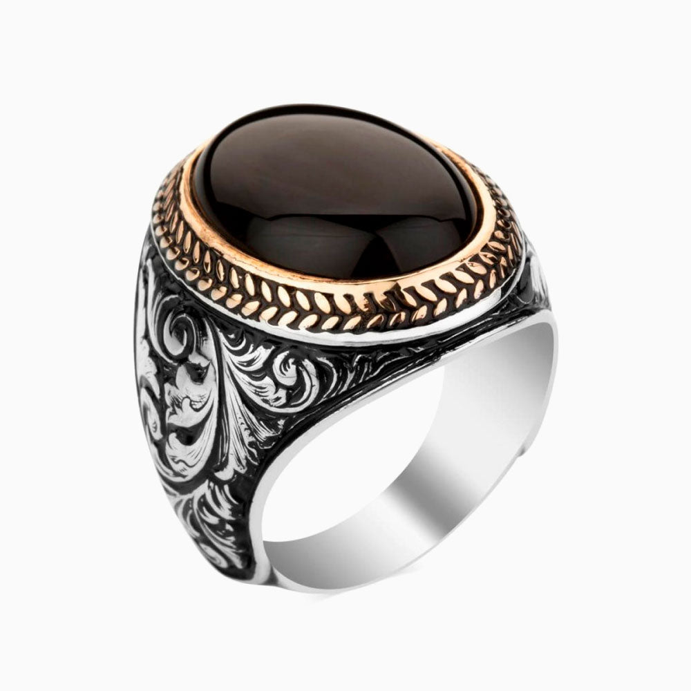 Bague pour homme en argent 925 avec pierre d'onyx LMR373