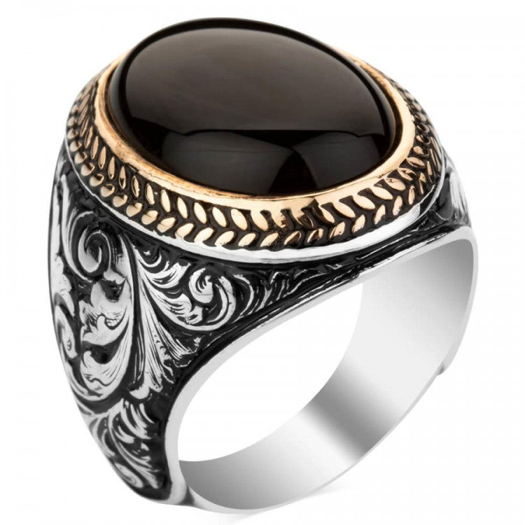 Bague pour homme en argent 925 avec pierre d'onyx LMR373