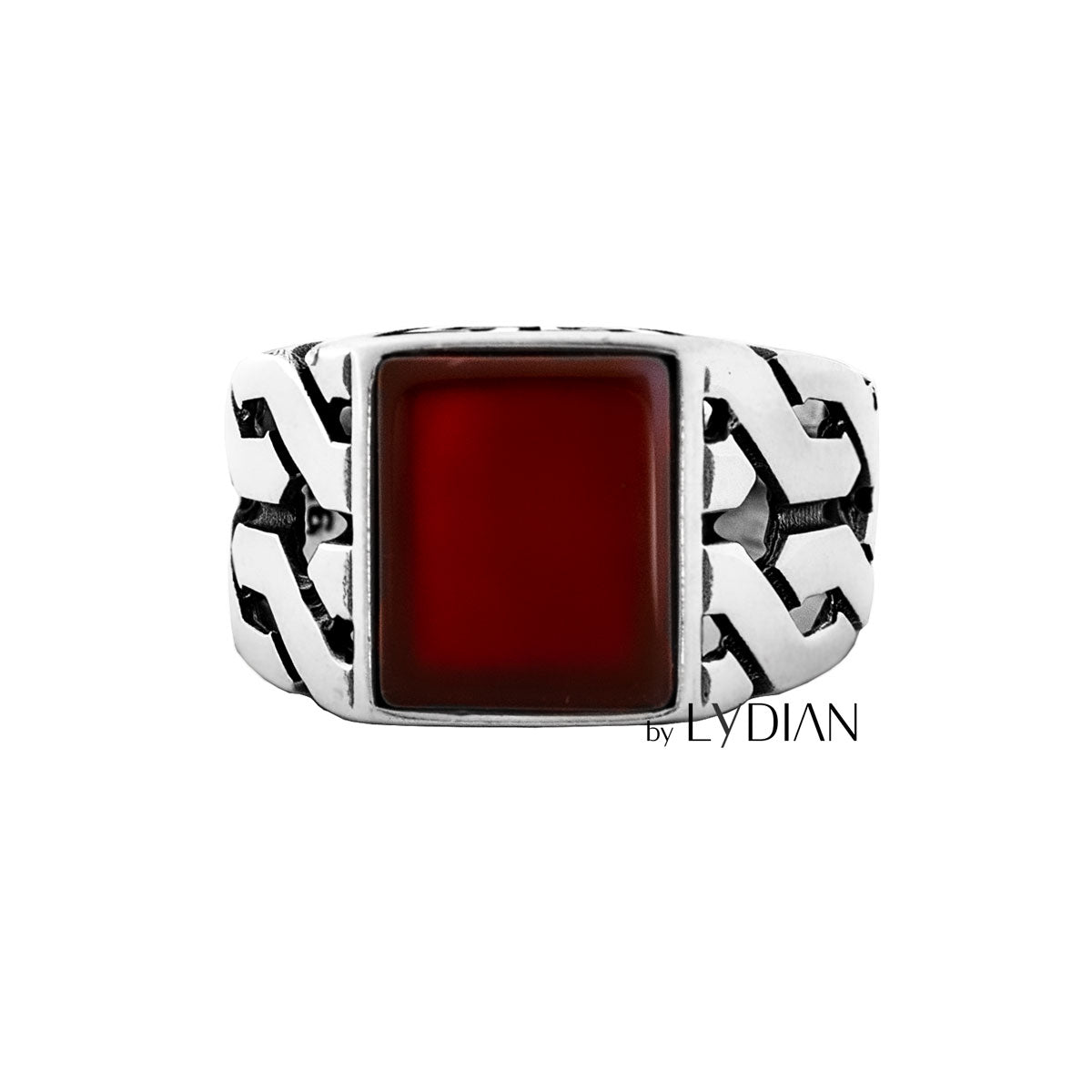 Bague pour homme en argent 925 avec pierre d'agate rouge LMR505