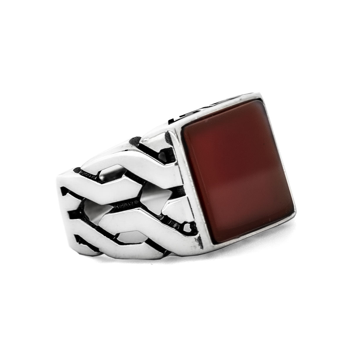 Bague pour homme en argent 925 avec pierre d'agate rouge LMR505