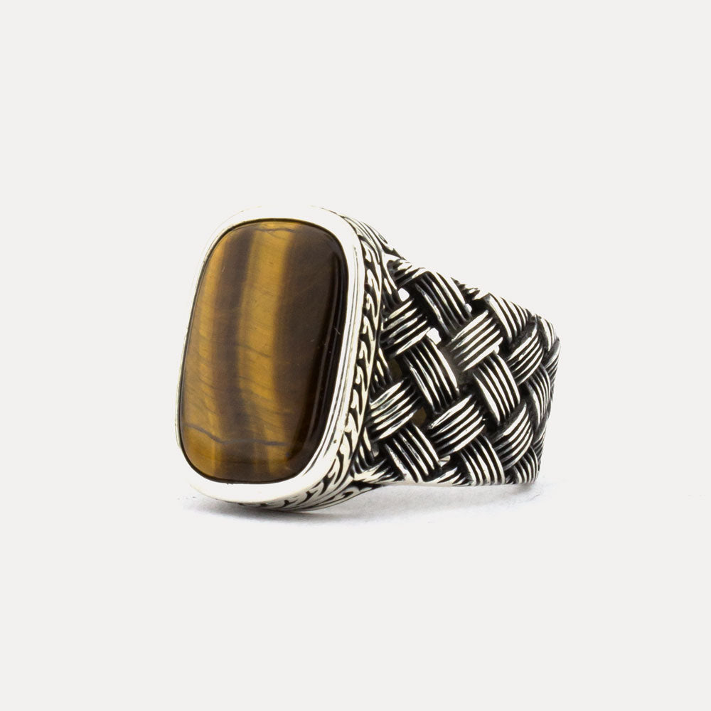 Bague pour homme en argent 925 avec pierre d'oeil de tigre ORTBL105