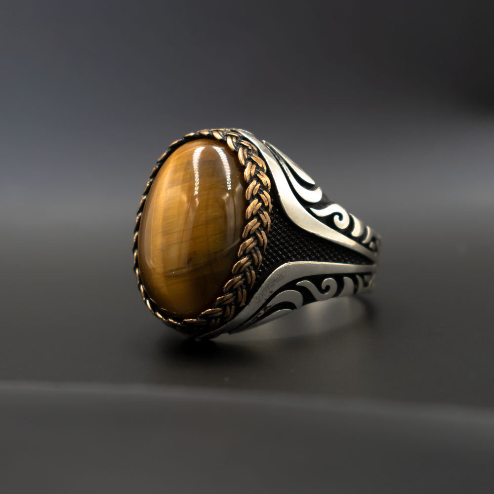 Bague pour homme avec pierre en œil de tigre