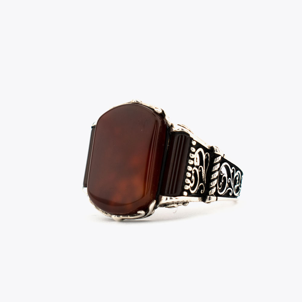 Bague pour homme en argent 925 avec pierre d'agate rouge ORTBL170