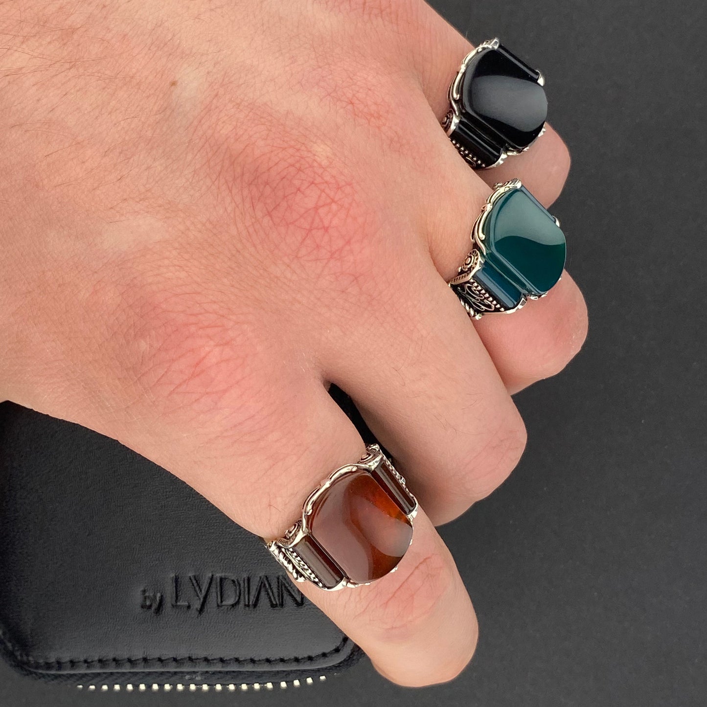 Bague pour homme en argent 925 avec pierre d'agate verte ORTBL175