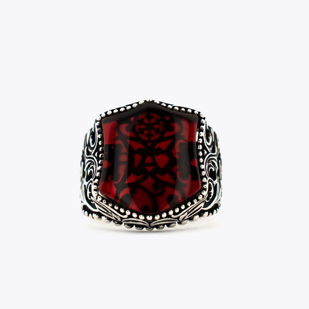 Bague pour homme en argent 925 avec pierre d'agate rouge ORTBL171