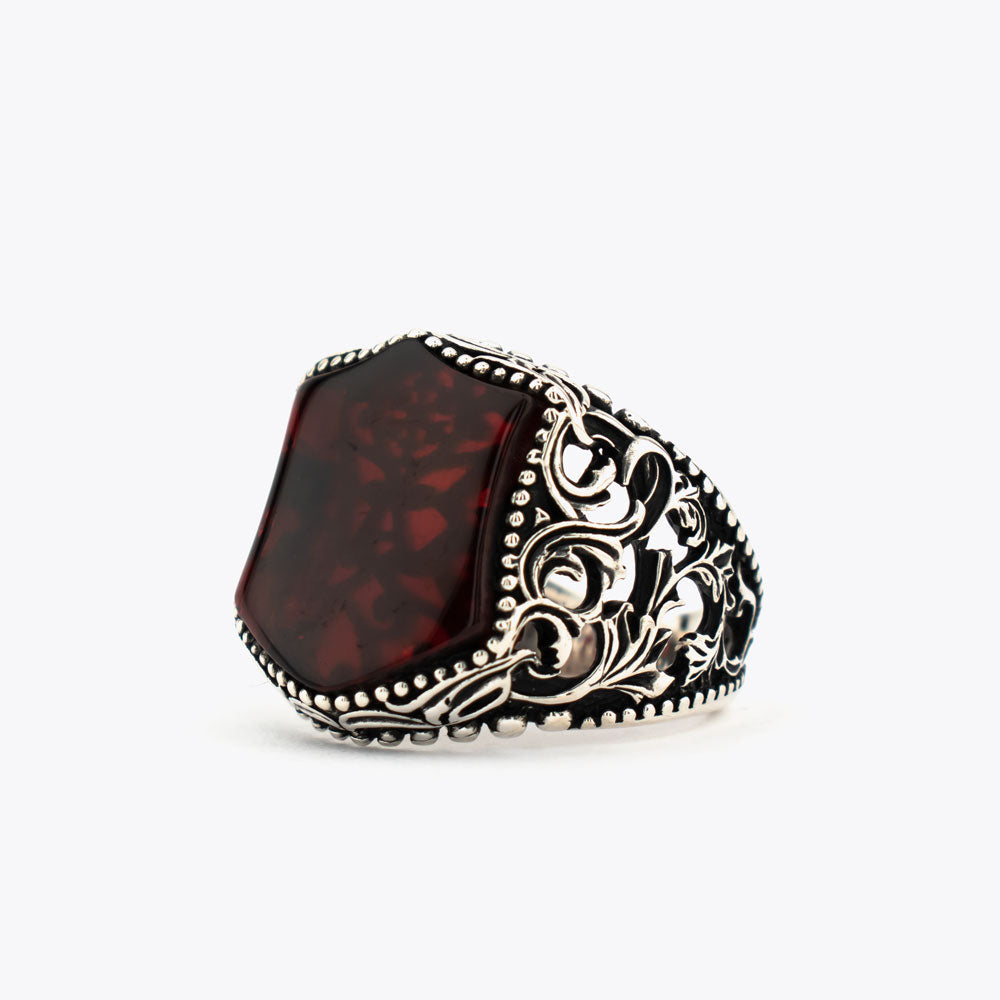 Bague pour homme en argent 925 avec pierre d'agate rouge ORTBL171