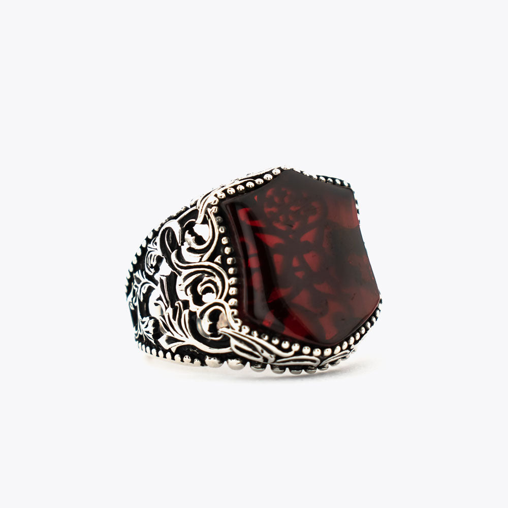 Bague pour homme en argent 925 avec pierre d'agate rouge ORTBL171
