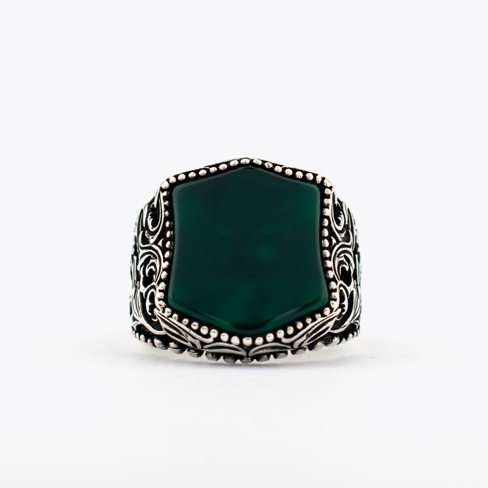 Bague pour homme en argent 925 avec pierre d'agate verte ORTBL173