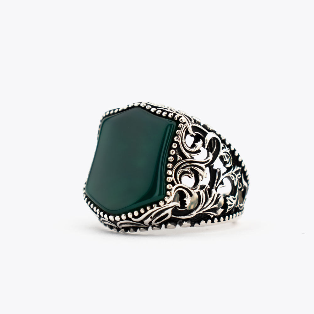 Bague pour homme en argent 925 avec pierre d'agate verte ORTBL173