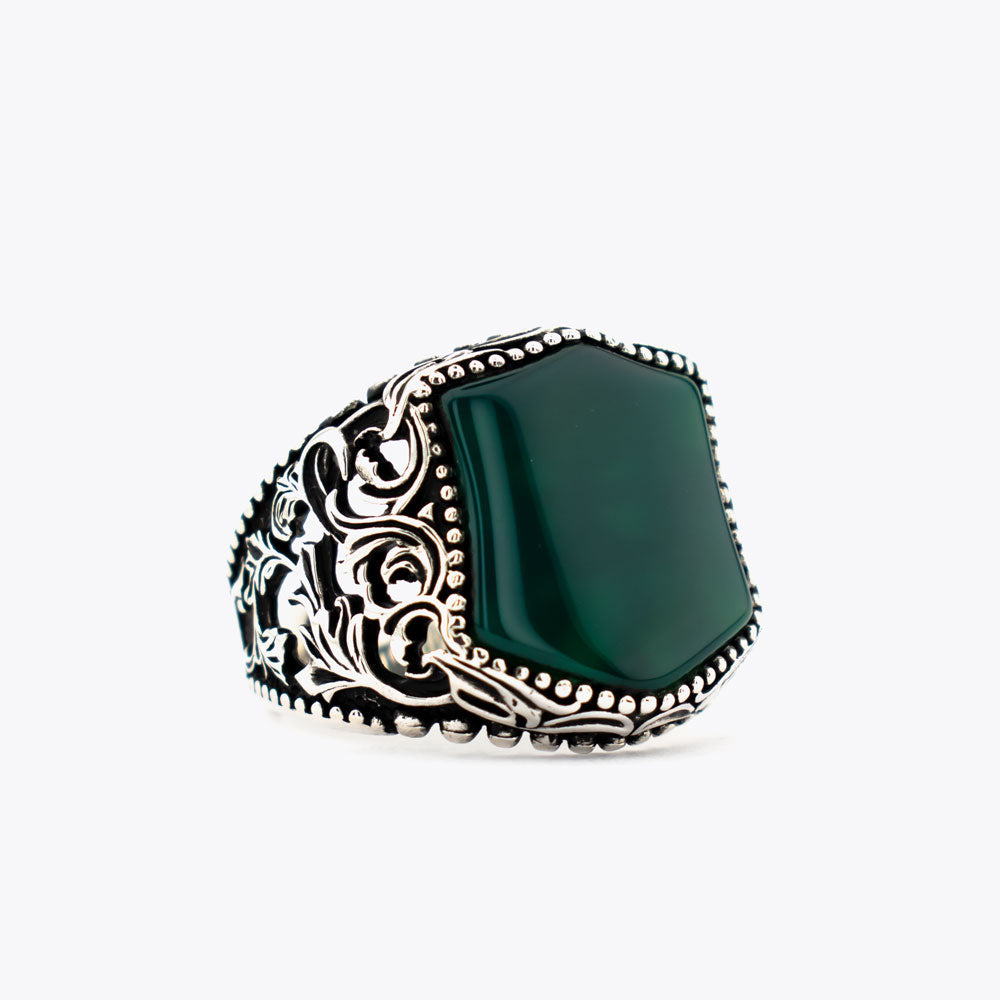 Bague pour homme en argent 925 avec pierre d'agate verte ORTBL173