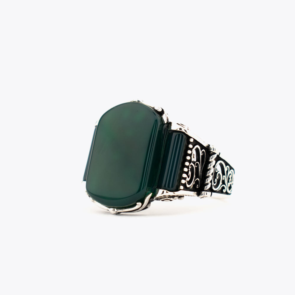 Bague pour homme en argent 925 avec pierre d'agate verte ORTBL175