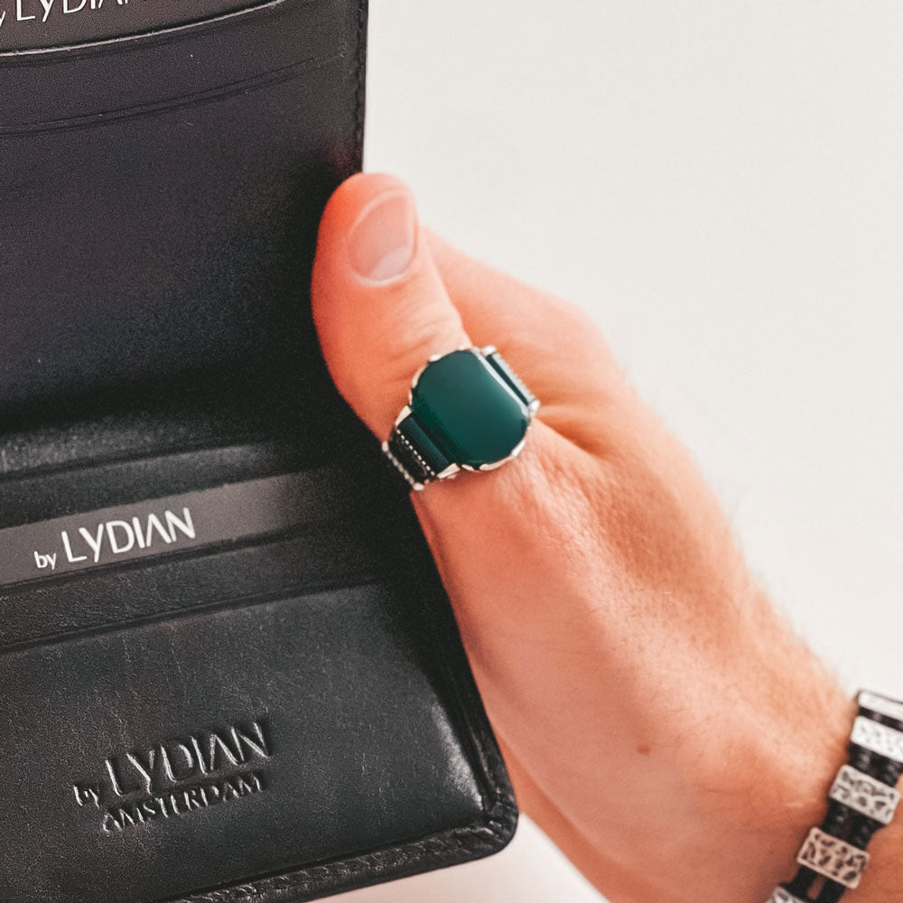 Bague pour homme en argent 925 avec pierre d'agate verte ORTBL175