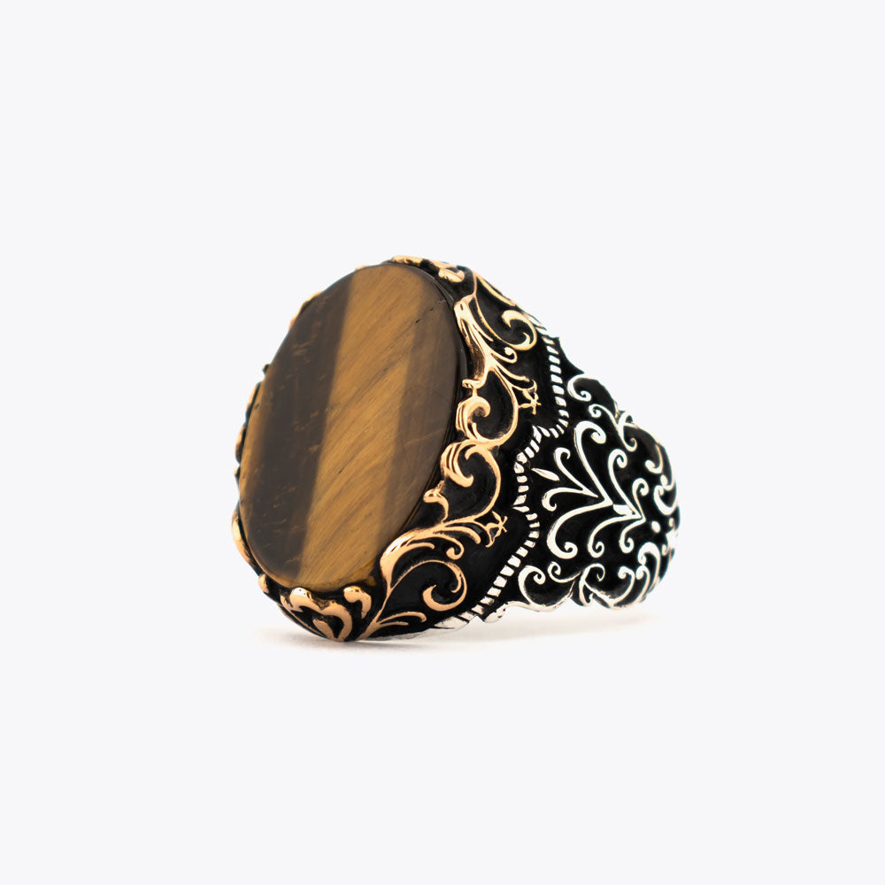 Bague pour homme en argent 925 avec pierre d'oeil de tigre ORTBL178