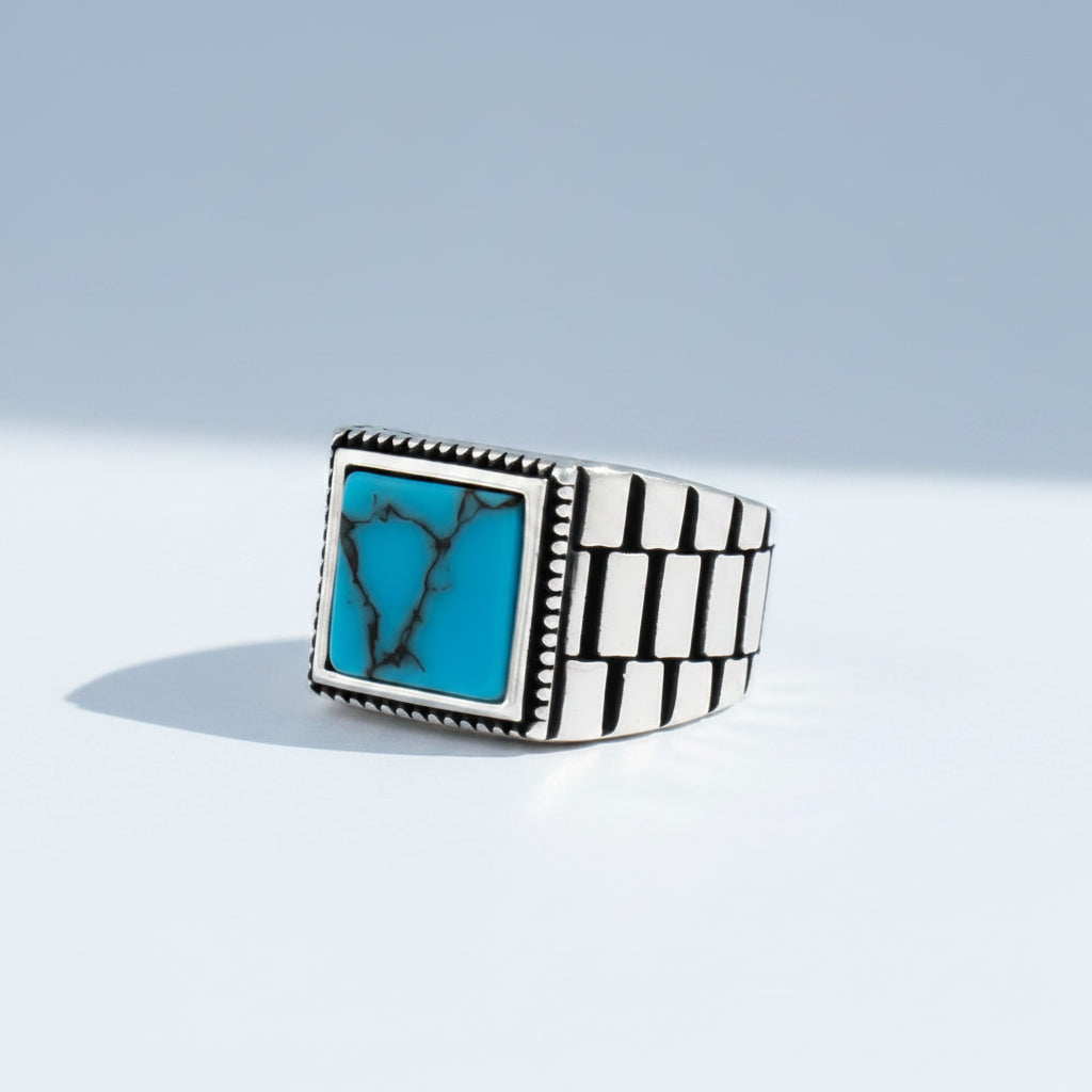 Bague pour homme en argent 925 avec pierre turquoise ORTBL191