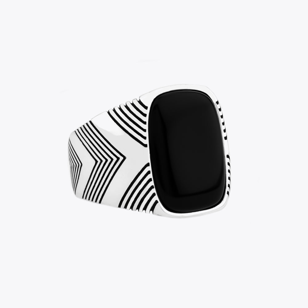 Bague pour homme en argent avec pierre noire