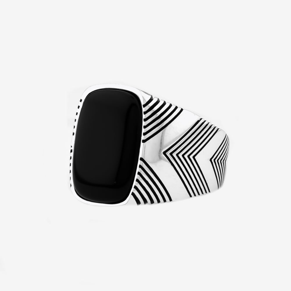 Bague pour homme en argent avec pierre noire