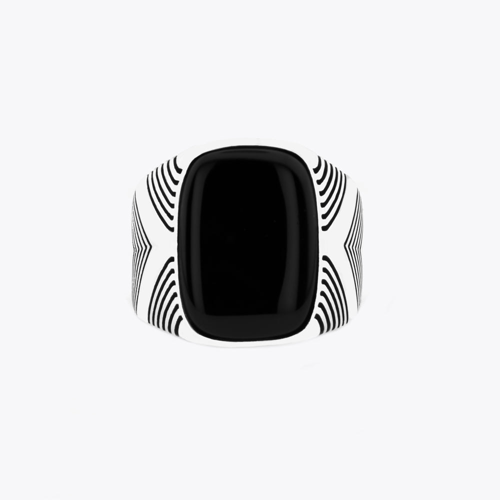 Bague pour homme en argent avec pierre noire