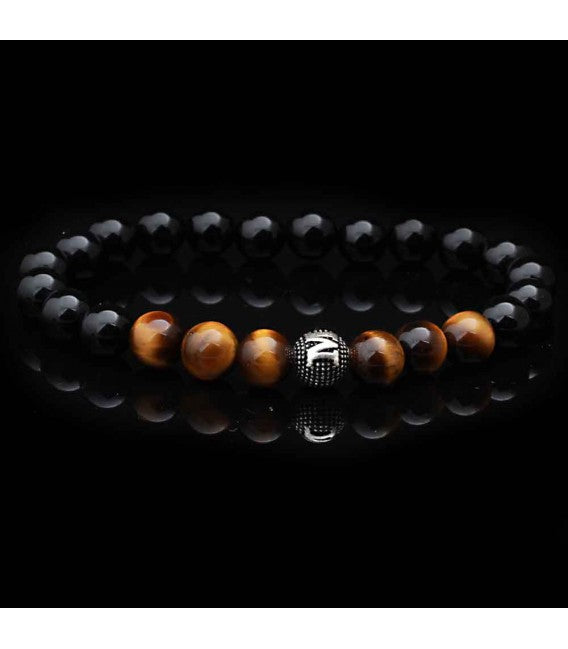 Bracelet Perlé Oeil de Tigre avec Lettre Argent NLTB058