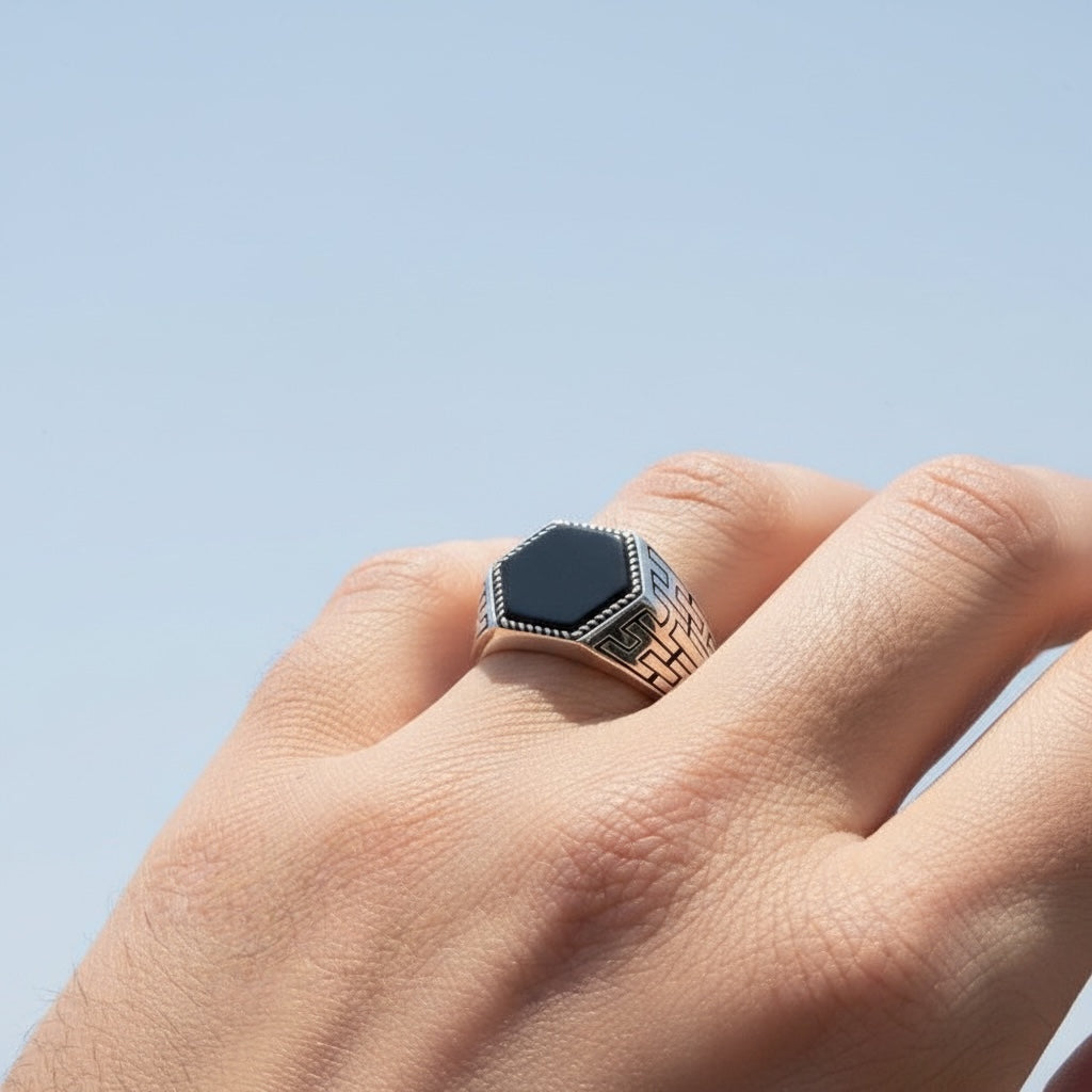 Bague pour homme en argent avec onyx