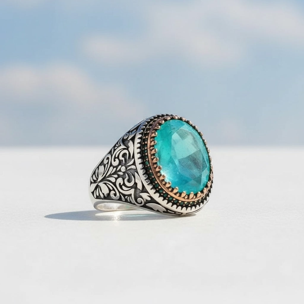 Anneau d'hommes avec paraiba pierre - 925 argent sterling