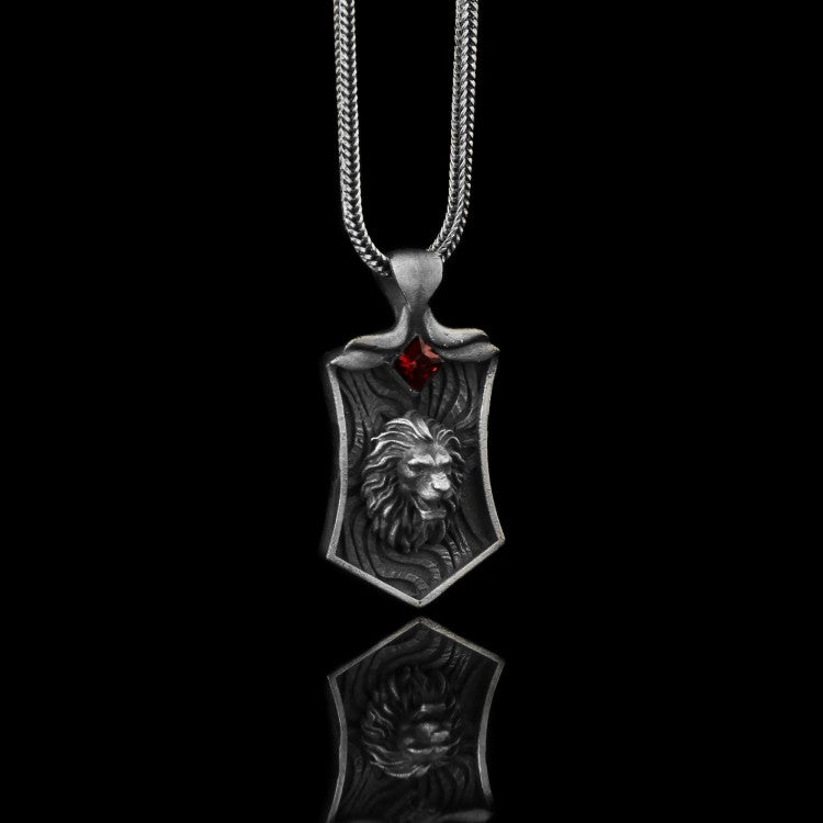 925 Silver Lion Pendant avec du zircon red