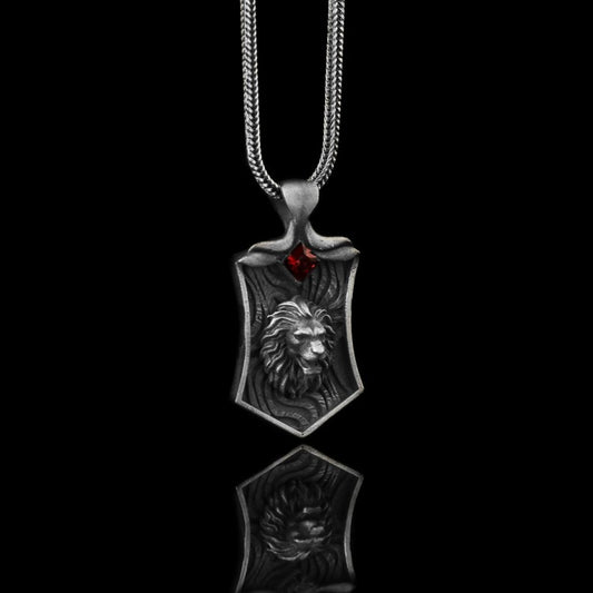 925 Silver Lion Pendant avec du zircon red