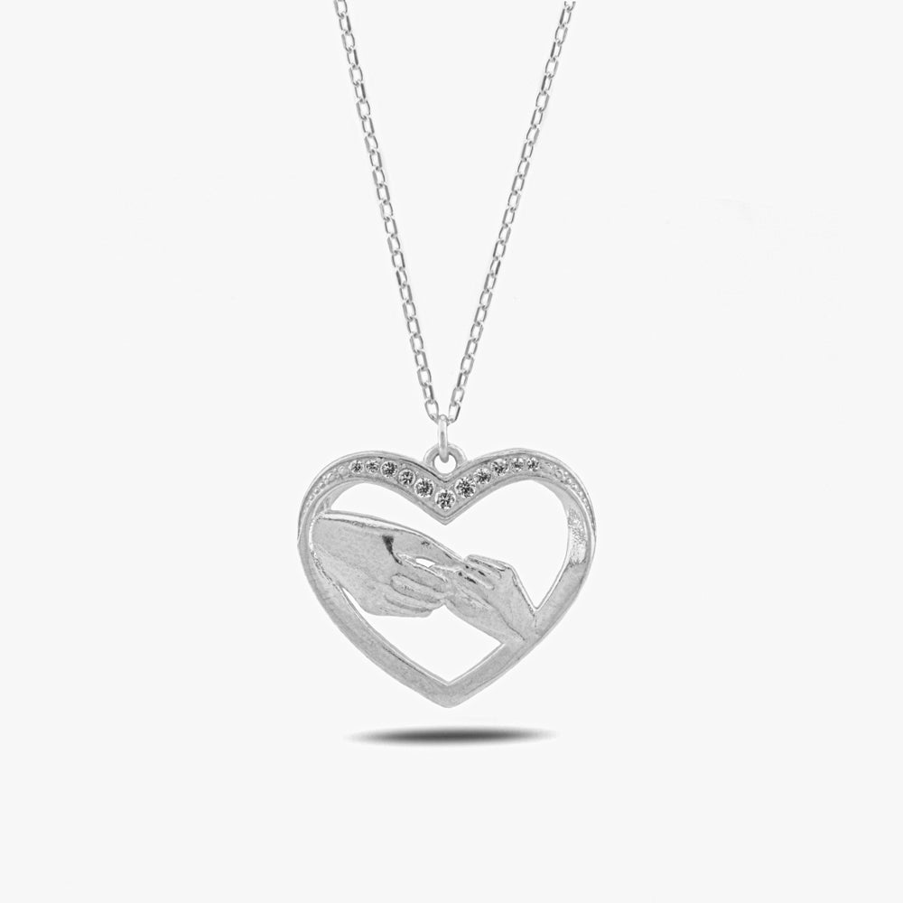 Moeder en Kind Zilveren Hand -Hart Ketting