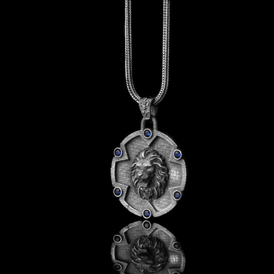 925 Silver Lion Pendant avec du zirconstennen bleu
