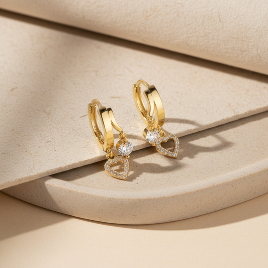 Boucles d'oreilles en argent sterling à double coeur - 925